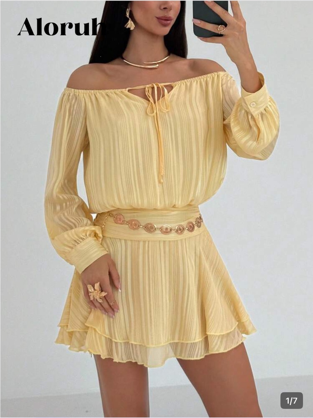 SHEIN Pale Yellow Off-Shoulder Pleated Mini Skirt Set